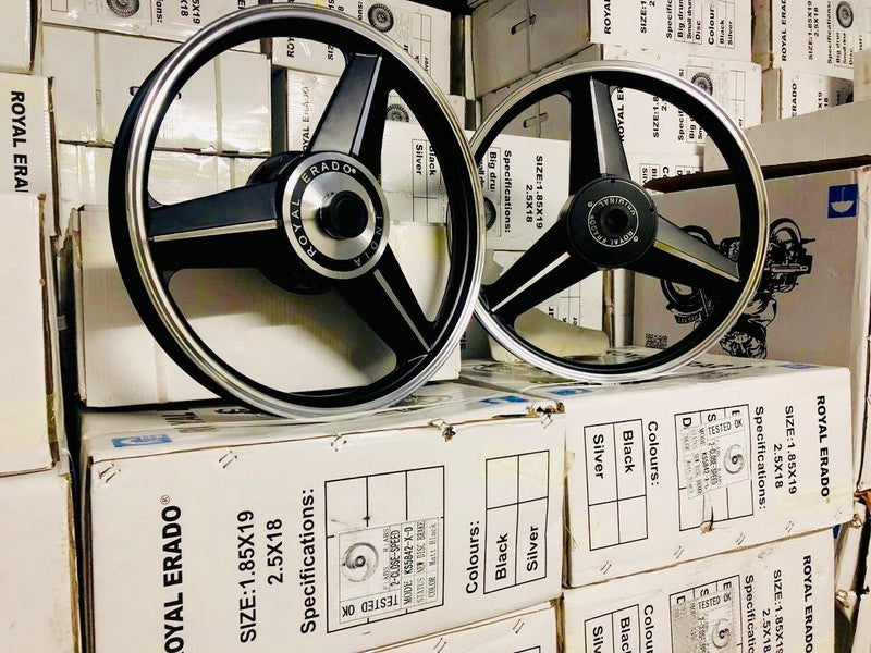 ROYAL ERADO DIAMOND MERCEDES BLACK Alloy Wheel set For Royal-Enfield standard big drum