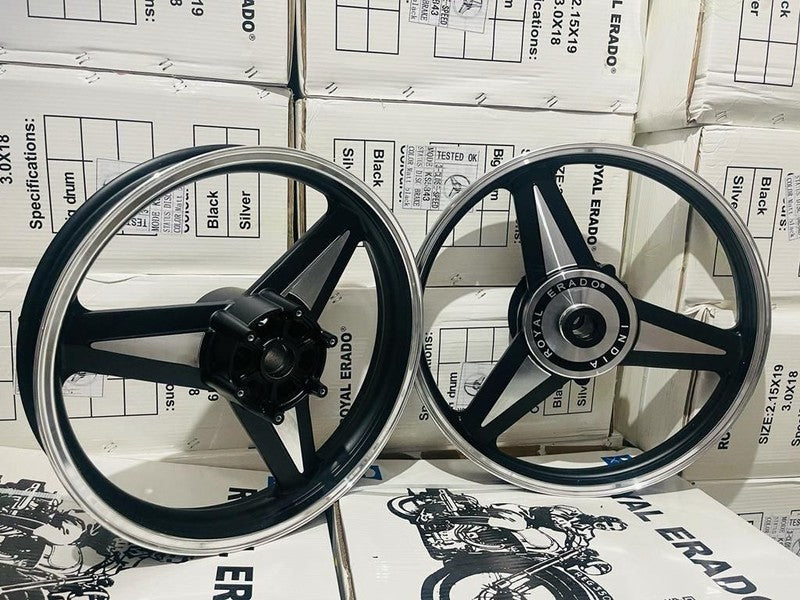 NEW STAR DIAMOND MERCEDES black Alloy Wheel set For Royal-Enfield standard big drum