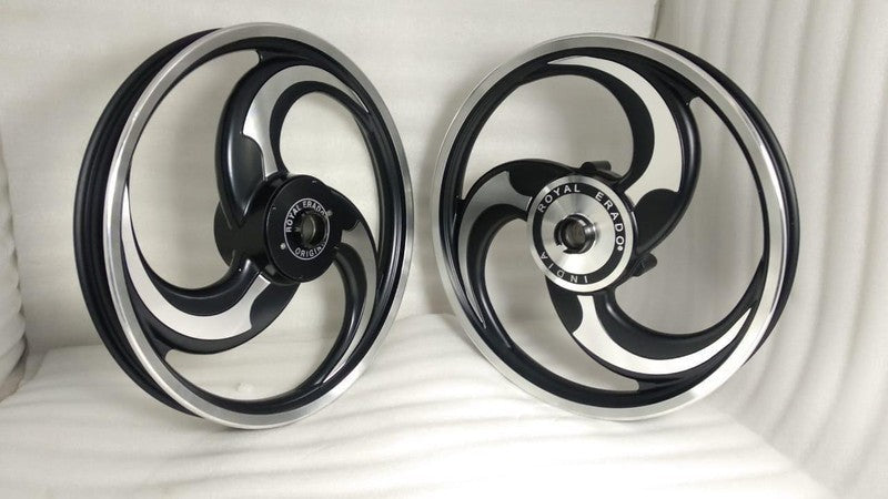 3 SPOKE BLACK TALWAR DESIGN Alloy Wheel set For Royal-Enfield standard big drum