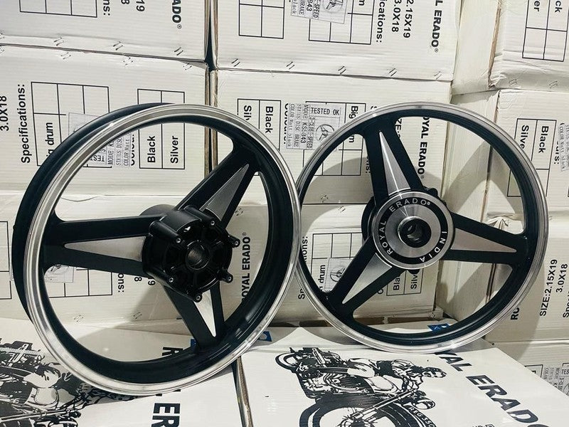 NEW STAR DIAMOND MERCEDES BLACK Alloy Wheel for STANDARD ABS Royal-Enfield Bullet X 350CC, Electra, Thunderbird 2010 model