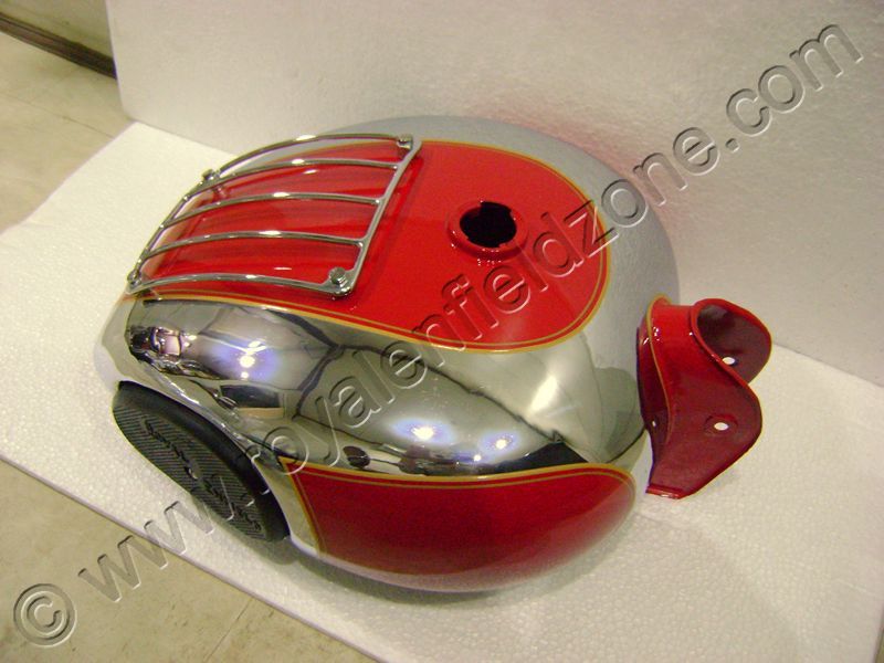 20 TO 22 LITRES RED (CAN BE PAINTED ACCORDING TO YOUR BIKE )TANK FOR ROYAL ENFIELD WITH CHROME GRILL & RUBBER KNEE PAD