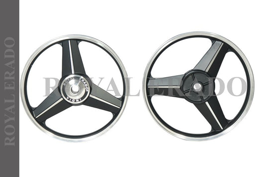 ROYAL ERADO Mercedes Diamond black Alloy Wheel Set BIG drum brake | For Splendor I3S N SPLENDOR PLUS N SPLENDOR PRO, Passion PRO & PLUS, CD Deluxe, CD Dawn from 2018 MODELS & Super Splendor & Glamour