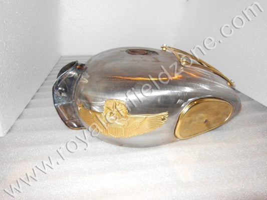 20 TO 22 LITRES RAW TANK FOR ROYAL ENFIELD WITH BRASS TANK GRILL & STAR TANK MONOGRAM WITH BRASS KNEE PAD