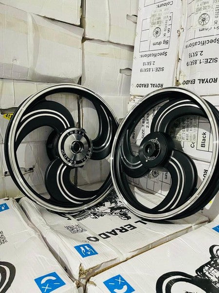 3 Spoke CLOSED BLACK NEW Alloy Wheel for STANDARD ABS Royal-Enfield Bullet X 350CC, Electra, Thunderbird 2010 model