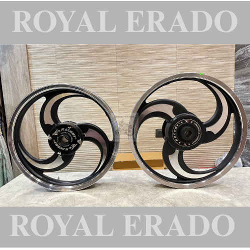 Raceby kingway 3 spoke 3S talwar black alloy wheel for classic and thunderbird double disc front 19” disc and rear 18” disc