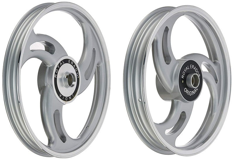 ROYAL ERADO 3 SPOKE SILVER Alloy Wheel set For Royal-Enfield standard big drum