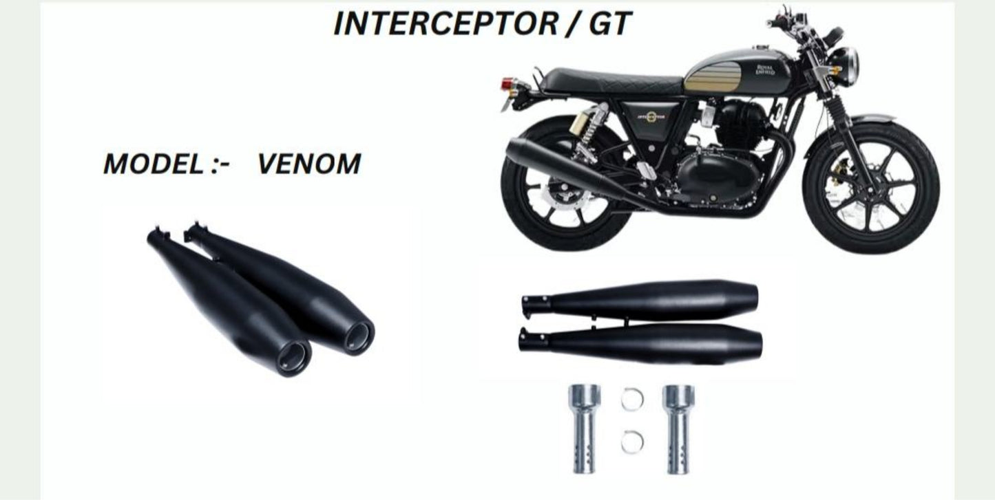 Venom Performance exhaust Stainless steel silencer with DB killer D.B killer in chrome / Black for Interceptor /GT