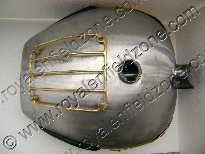 20 TO 22 LITRES RAW TANK FOR ROYAL ENFIELD WITH BRASS TANK GRILL & TANK MONOGRAM WITH KNEE PADS