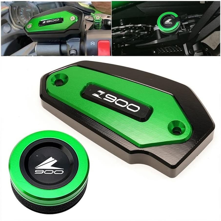 Combo of Kawasaki Z900 Accessories Lever Clutch, Handle Grip, Front and Rear Brake Fluid Cover, Disc Oil Cap, Bike Side Stand Extender with Z900 Logo Complete 7Items (Green)