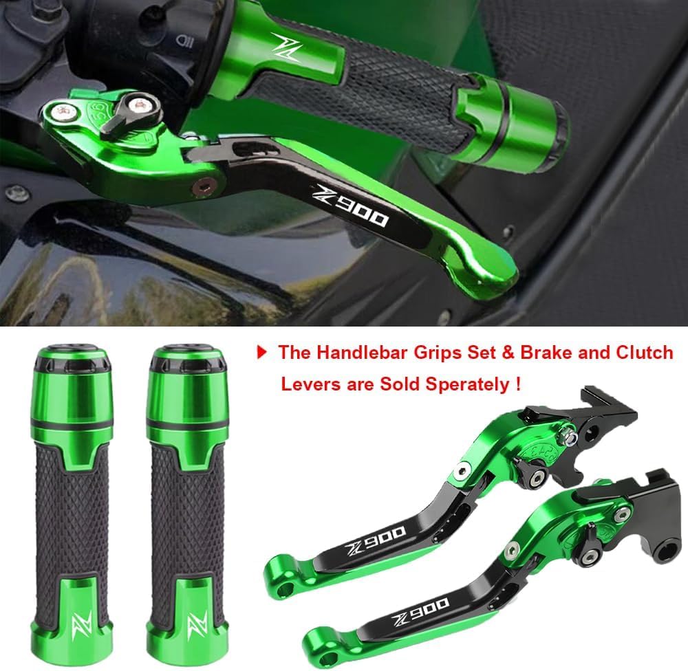 Combo of Kawasaki Z900 Accessories Lever Clutch, Handle Grip, Front and Rear Brake Fluid Cover, Disc Oil Cap, Bike Side Stand Extender with Z900 Logo Complete 7Items (Green)