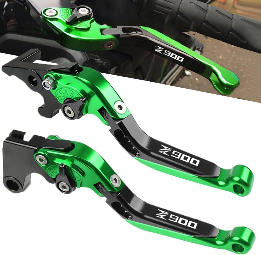 Combo of Kawasaki Z900 Accessories Lever Clutch, Handle Grip, Front and Rear Brake Fluid Cover, Disc Oil Cap, Bike Side Stand Extender with Z900 Logo Complete 7Items (Green)