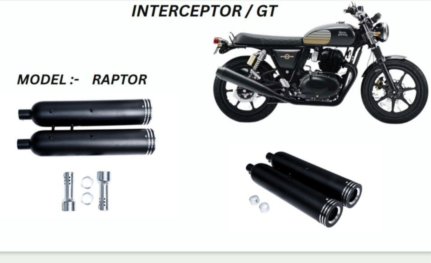 Raptor Performance exhaust Stainless steel silencer with DB killer D.B killer in chrome / Black for Interceptor /GT