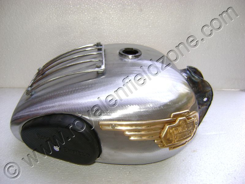 20 TO 22 LITRES RAW TANK FOR ROYAL ENFIELD WITH TANK GRILL & BRASS TANK MONOGRAM & RUBBER KNEE PADS