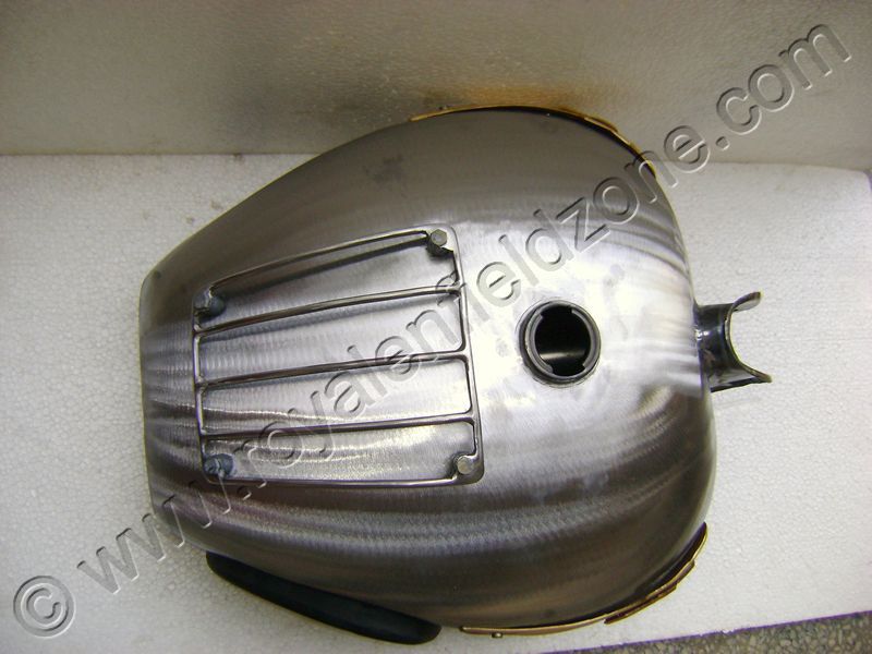 20 to 22 Litres Raw Tank for Royal Enfield with Tank Grill & Brass Tank Grill & Brass Tank Monogram & Rubber Knee Pads