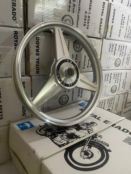 ROYAL ERADO DIAMOND MERCEDES CNC CHROME Silver Alloy Wheel for STANDARD ABS Royal-Enfield Bullet X 350CC, Electra, Thunderbird 2010 model