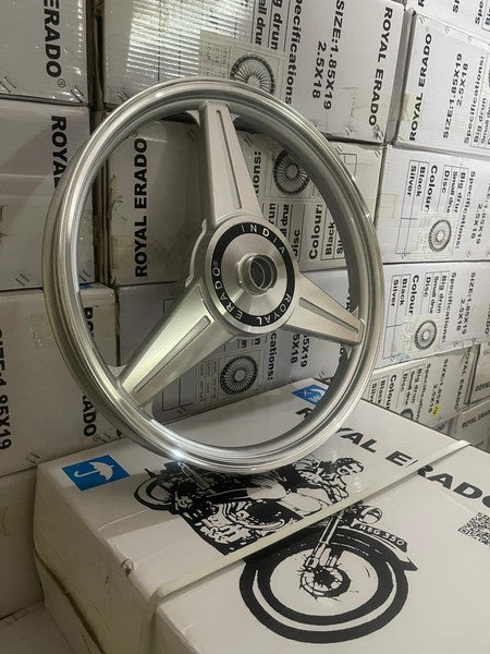 DIAMOND MERCEDES CNC CHROME Silver Alloy Wheel for STANDARD ABS Royal-Enfield Bullet X 350CC, Electra, Thunderbird 2010 model