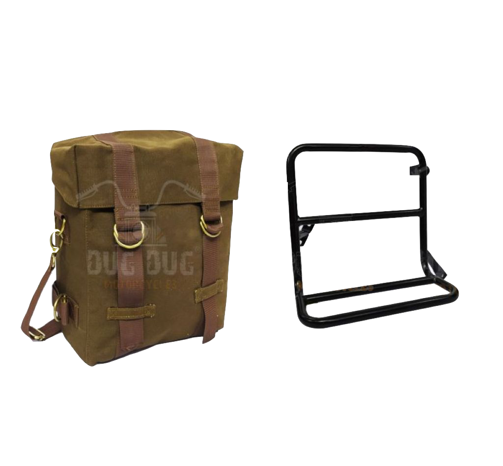 Canvas Bags and Saddle Stay RIGHT SIDE for Royal Enfield Super Meteor 650 / METEOR 350 / / CLASSIC REBORN / CLASSIC OLD   – DARK KHAKI