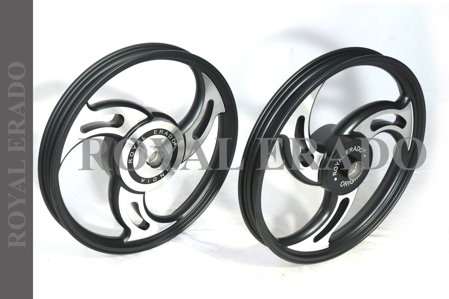 3 SPOKE BLACK CNC M Alloy Wheel set For Royal-Enfield standard big drum