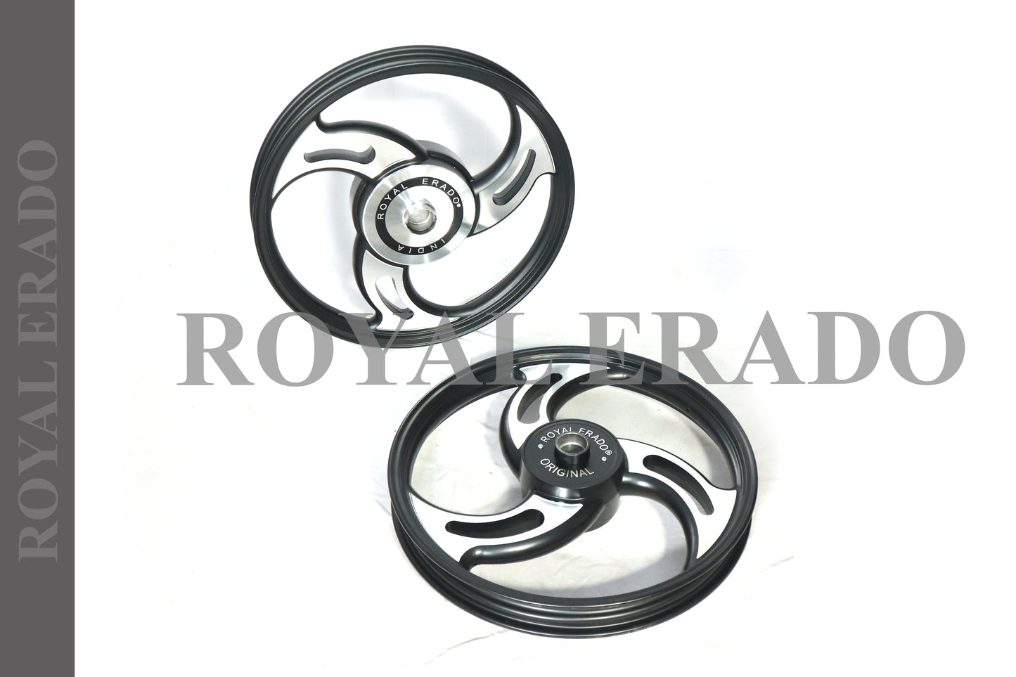 ROYAL ERADO 3 Spokes BLACK CNC M DESIGN Alloy Wheel for STANDARD ABS Royal-Enfield Bullet X 350CC, Electra, Thunderbird 2010 model