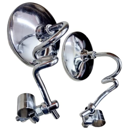 Jalebi Type Handle Fitting Mirror Full Chrome For Bullet Enfield Classic 350/500 Standard 350/500 Direct Fit no Alteration | (NOTE: NOT FOR REBORN METEOR HUNTER THUNDERBIRD)