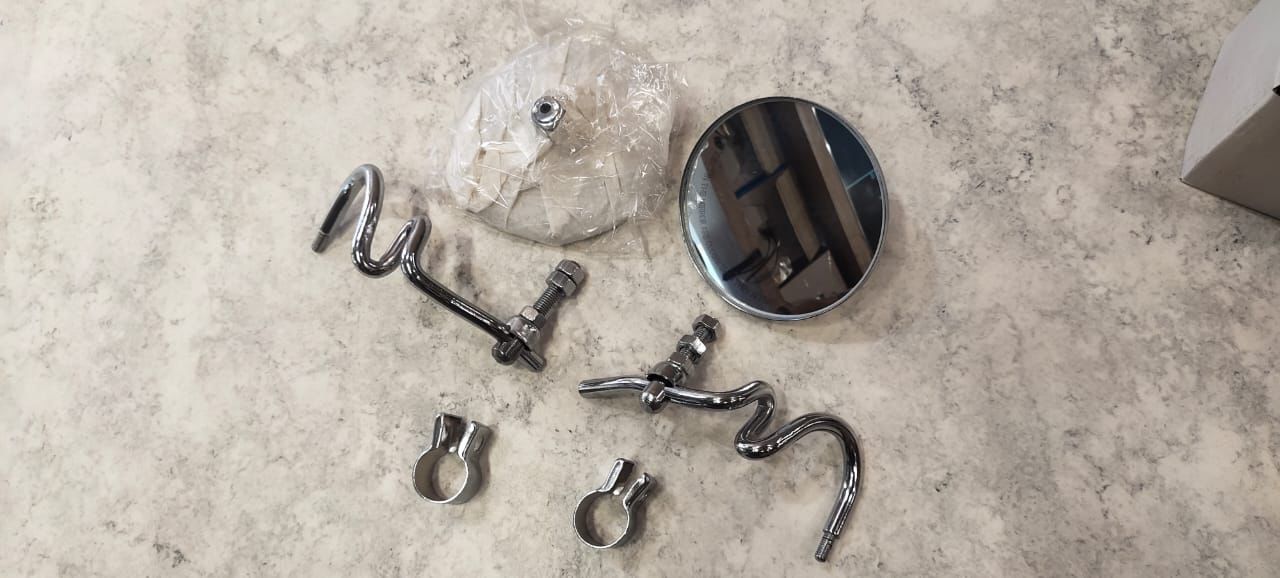 Jalebi Type Handle Fitting Mirror Full Chrome For Bullet Enfield Classic 350/500 Standard 350/500 Direct Fit no Alteration | (NOTE: NOT FOR REBORN METEOR HUNTER THUNDERBIRD)