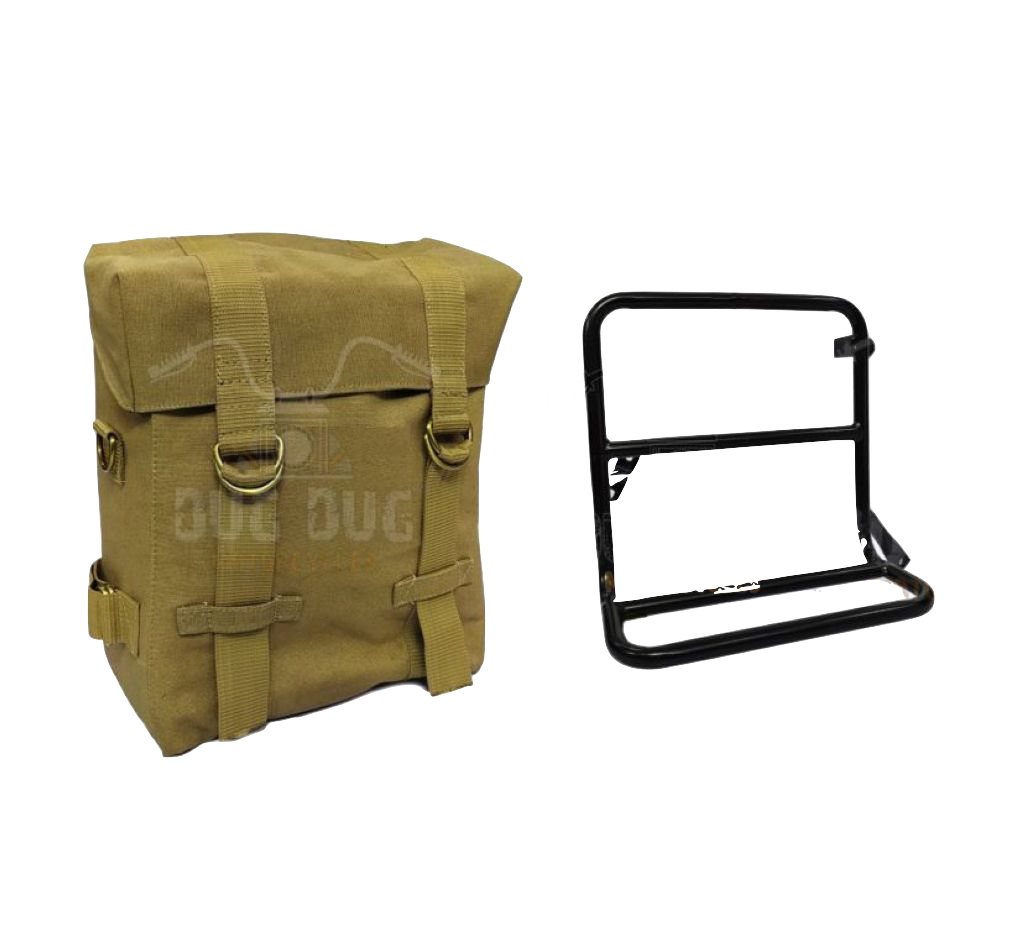 Canvas Bags and Saddle Stay RIGHT SIDE for Royal Enfield Super Meteor 650 / METEOR 350 / / CLASSIC REBORN / CLASSIC OLD – KHAKI