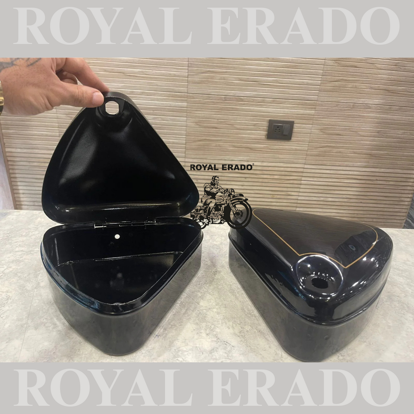 Vintage style tank and tool box for royal enfield g2 and old model standard & electra in metallic green   with brass monogram