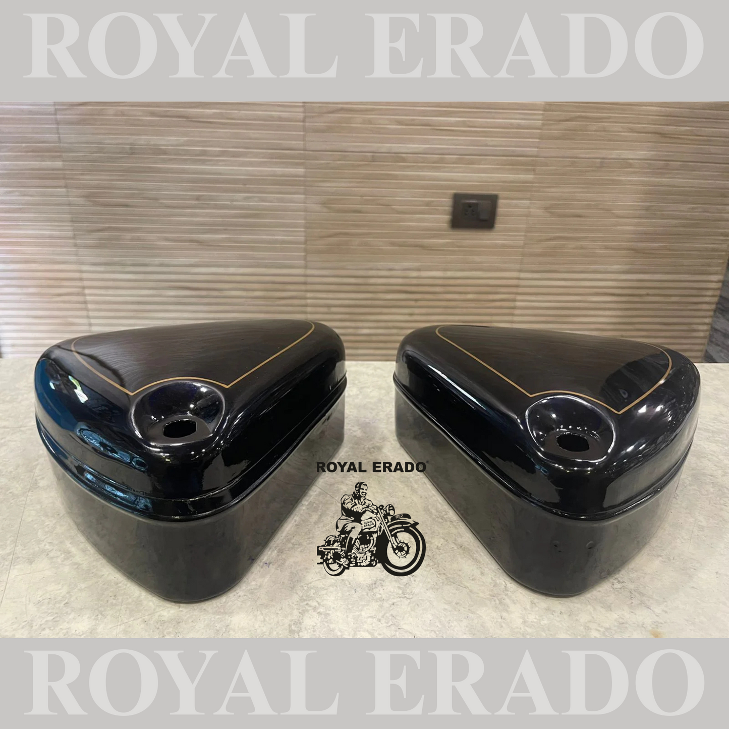 Vintage style tank and tool box for royal enfield g2 and old model standard & electra in metallic green   with brass monogram