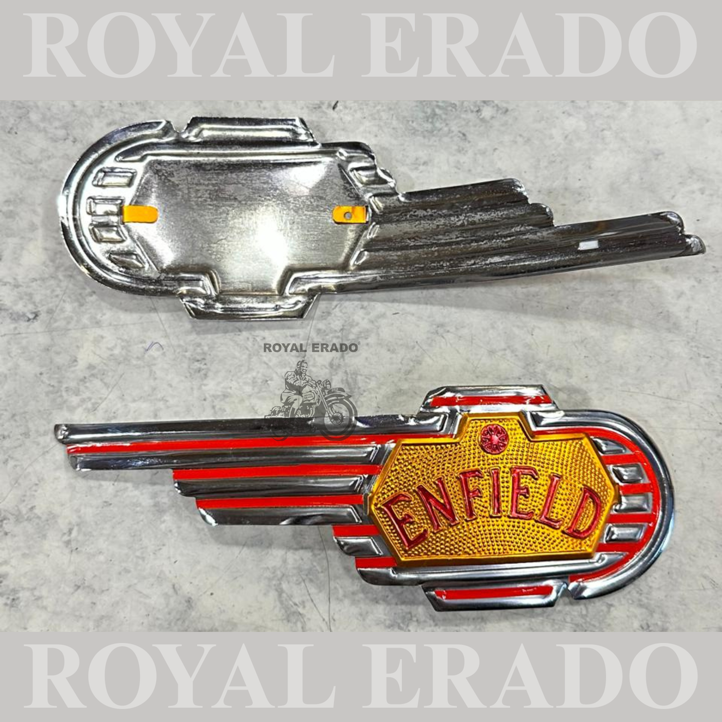 Royal Enfield old model vintage g2 style standard tank monogram in chrome with Enfield written