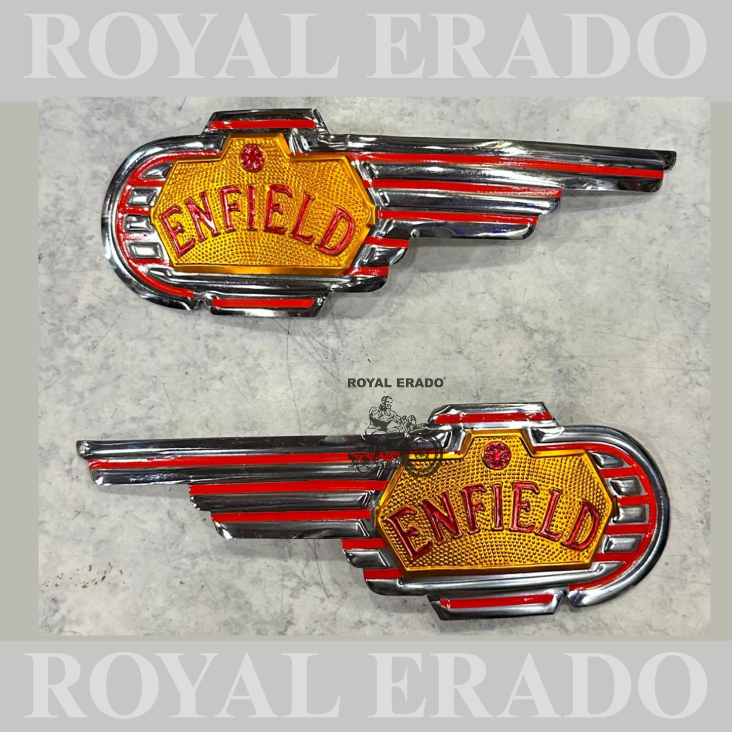 Royal Enfield old model vintage g2 style standard tank monogram in chrome with Enfield written