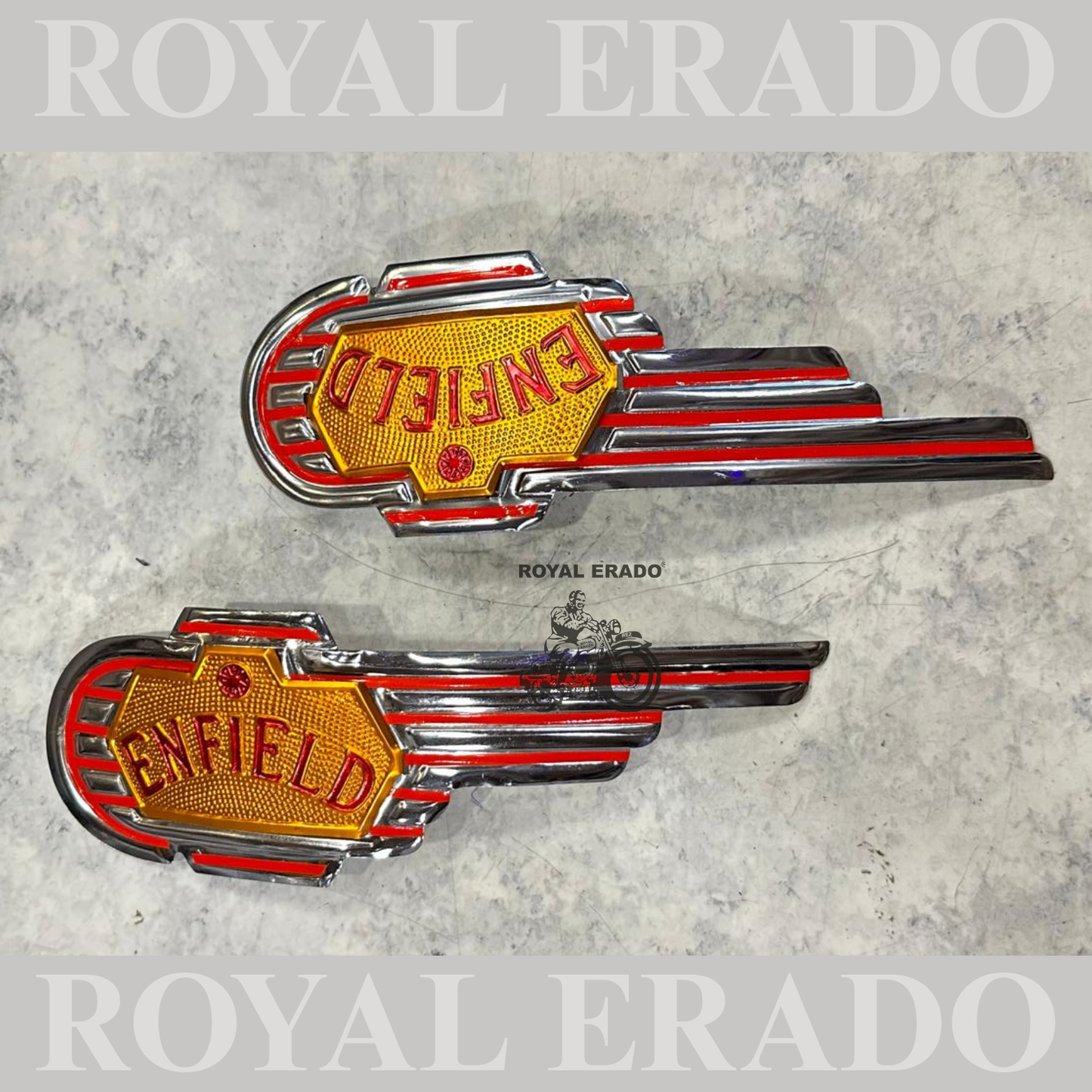 Royal Enfield old model vintage g2 style standard tank monogram in chrome with Enfield written