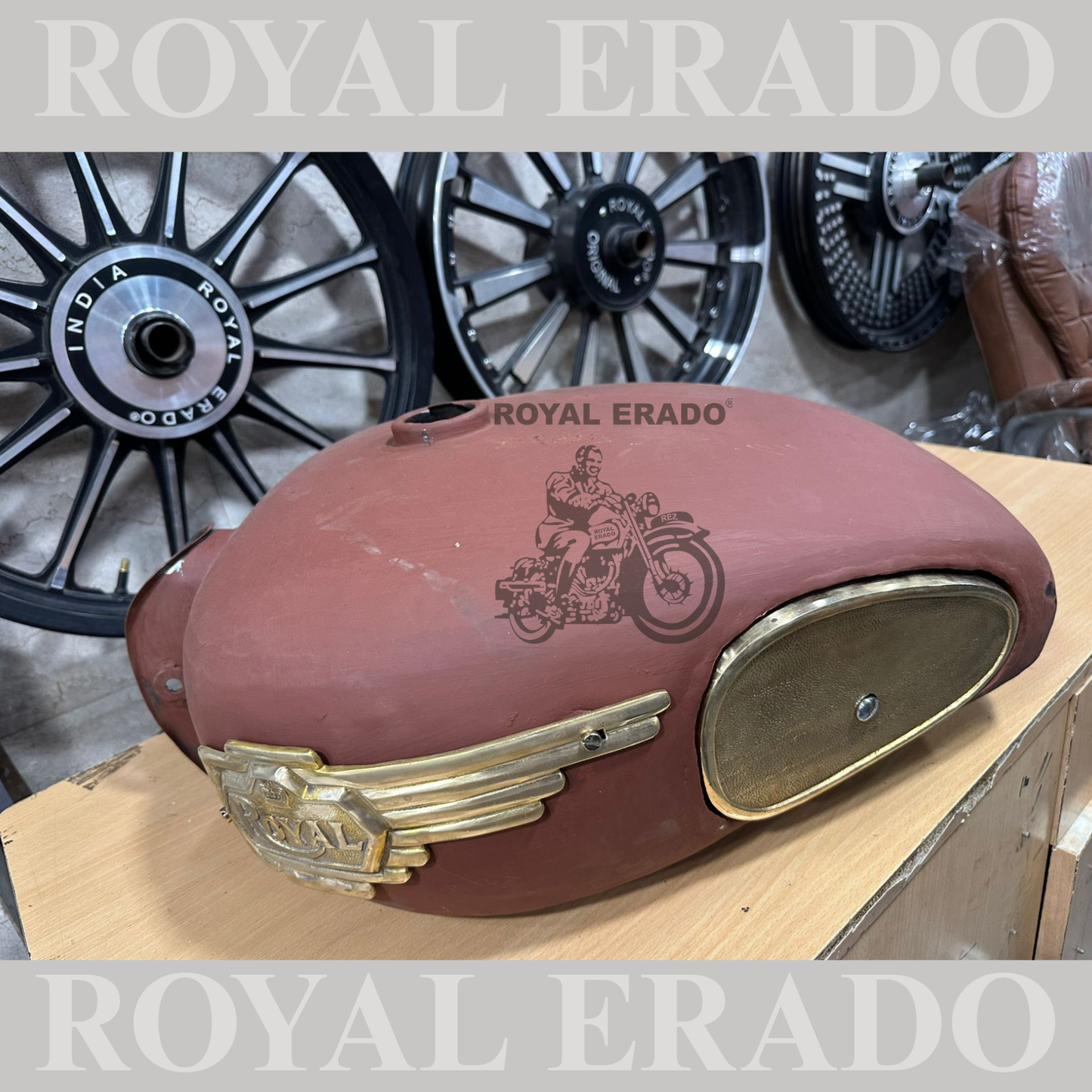 Royal Enfield Classic Electra Standard tank in 18 to 20 liters tank with brass monogram & brass knee pad