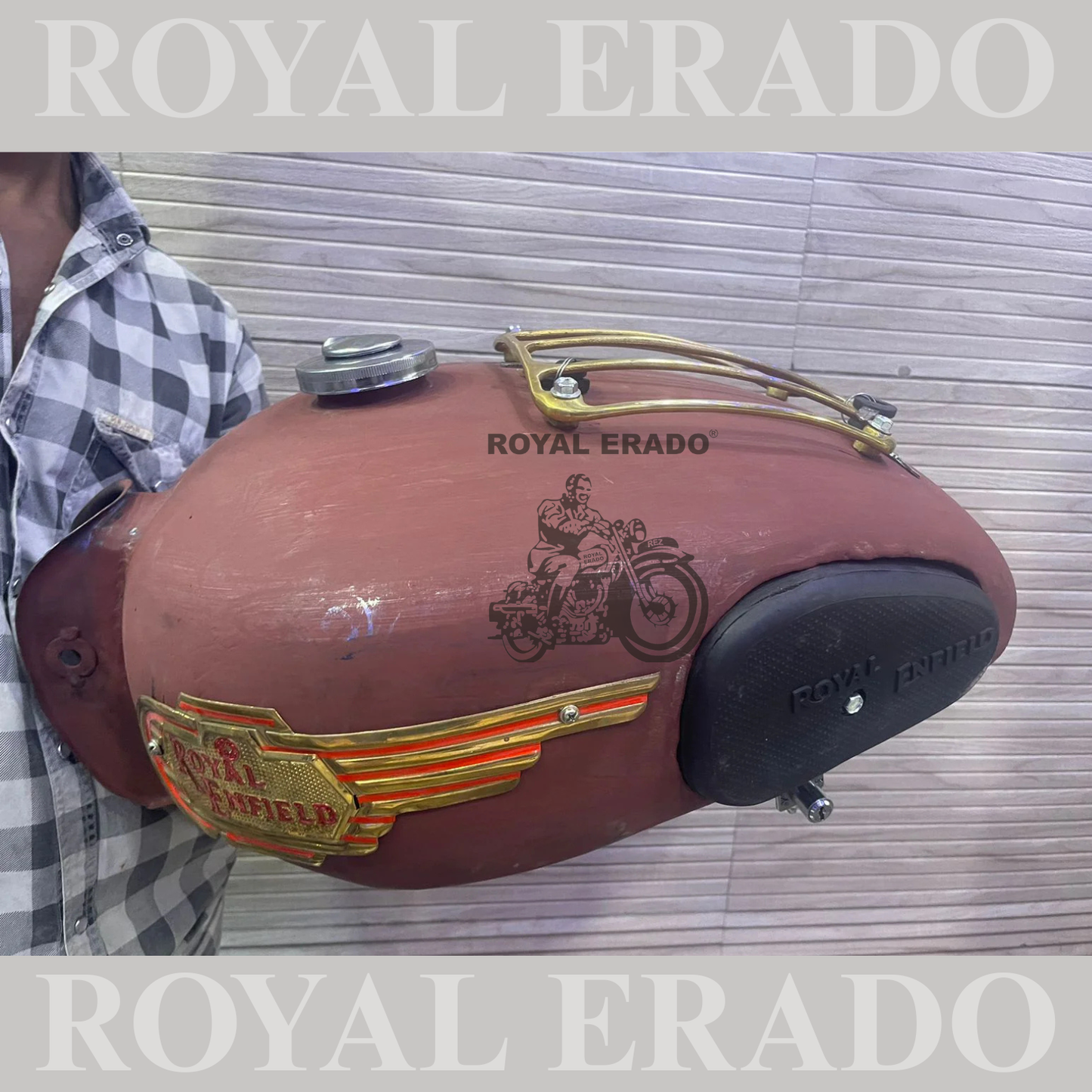 18 to 20 litters tank vintage old g2 style with brass tank monogram annd grill and knee pad for royal enfield classic electra standard