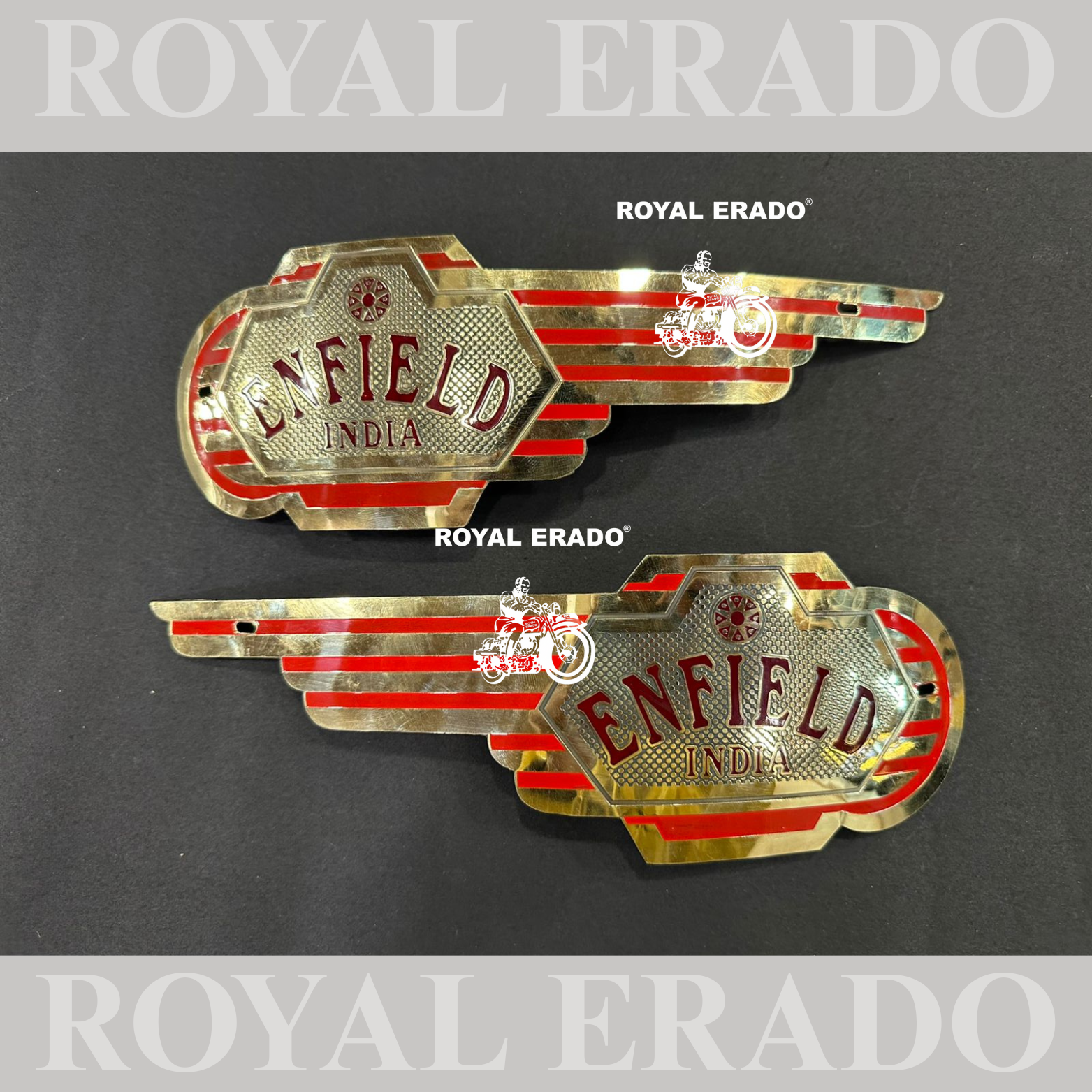 1940s Royal Enfield Gas Tank Emblem Pair – Unbranded UK-Made Reproduction