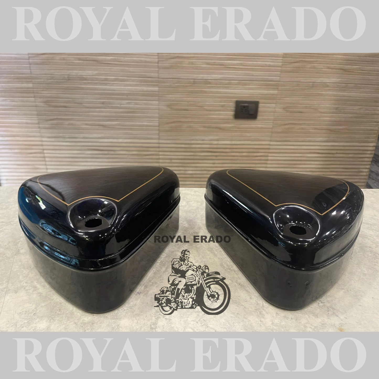 Vintage style tank and tool box for royal enfield g2 and old model standard & electra  in black with brass monogram