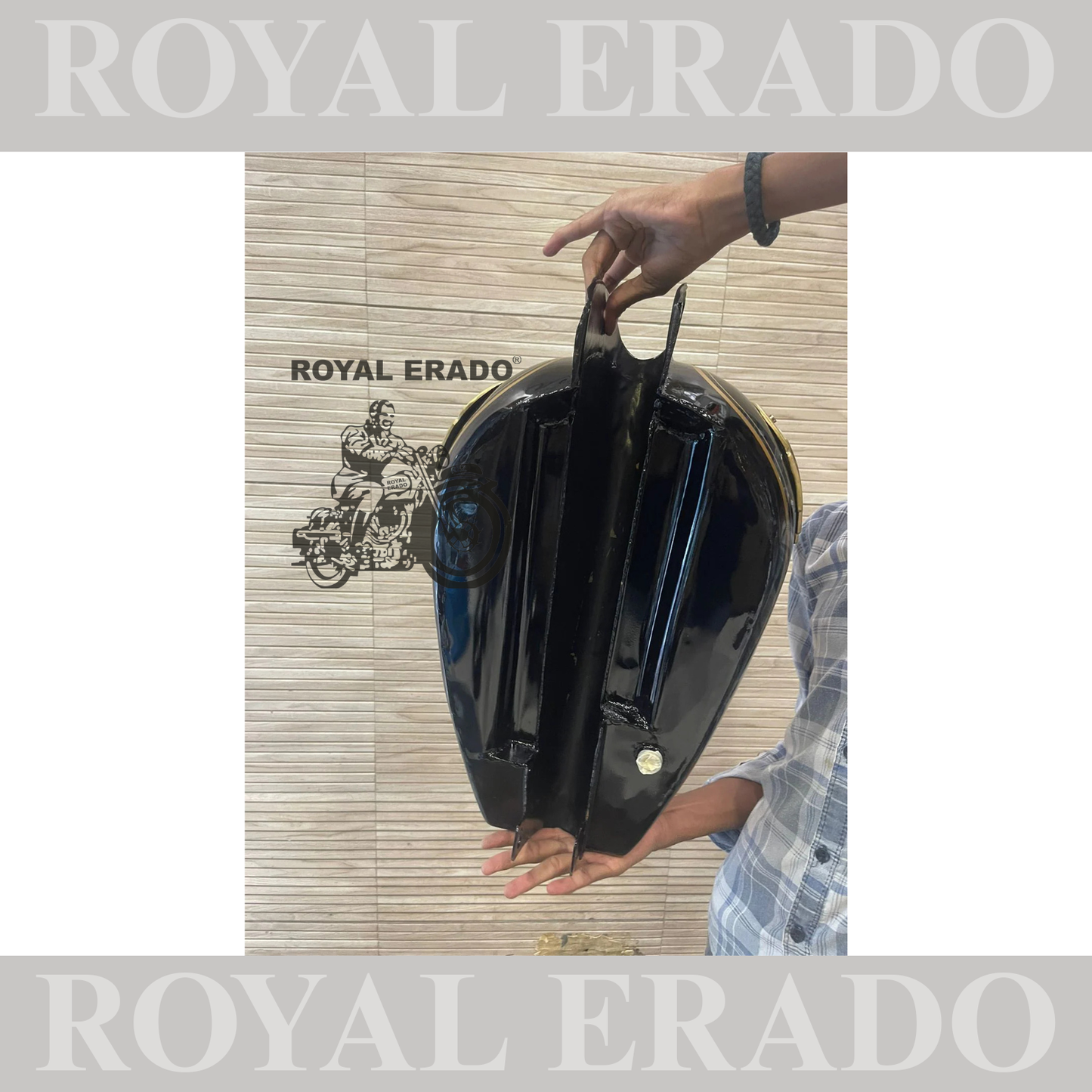 Vintage style tank and tool box for royal enfield g2 and old model standard & electra  in black with brass monogram