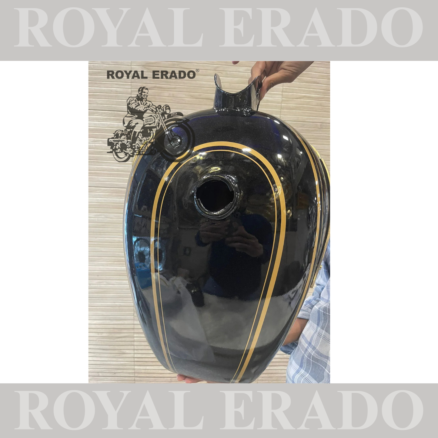 Vintage style tank and tool box for royal enfield g2 and old model standard & electra  in black with brass monogram