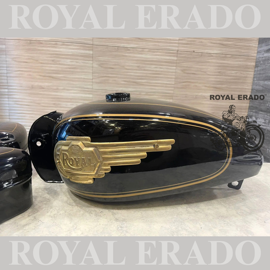 Vintage style tank for royal enfield g2 and old model standard & electra  in black with brass monogram