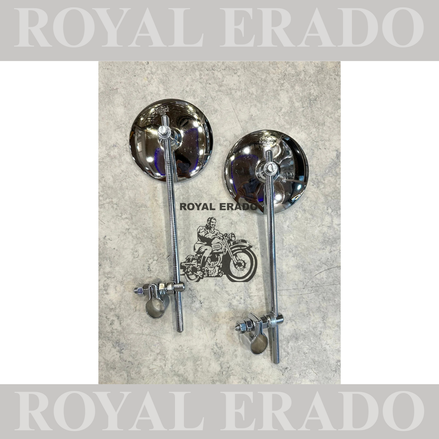 Straight rod mirror handle bar fitting in metal vintage g2 old model style for royal enfield standard electra classic.