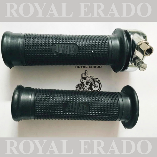 NEW ROYAL ENFIELD CHROME G2 VINTAGE OLD 62 MODEL TYPE HANDLE AMAL  written GRIP WITH THROTTLE 7/8" HANDLE BAR.