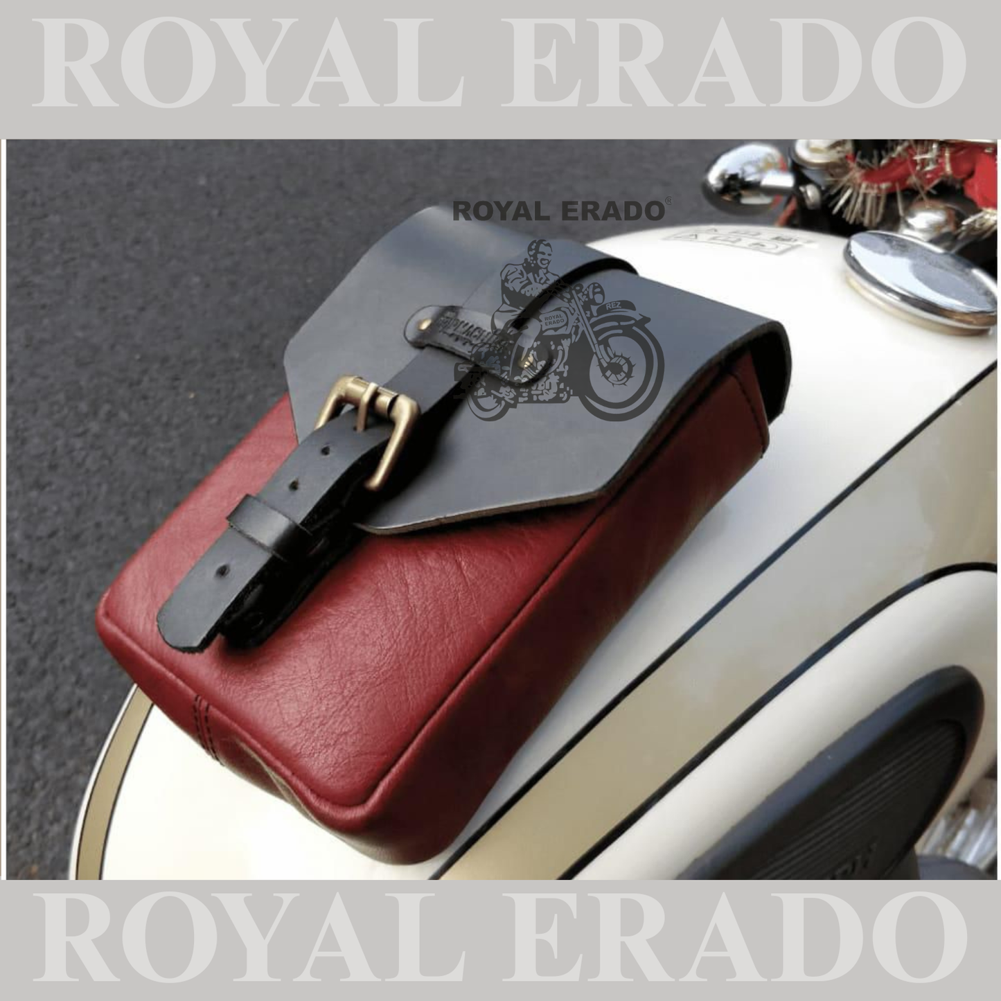 Universal Tank bag in red and black leather with magnet for Royal Enfield reborn classic electra standard meteor supper meteor hunter jawa perak jawa  bobber