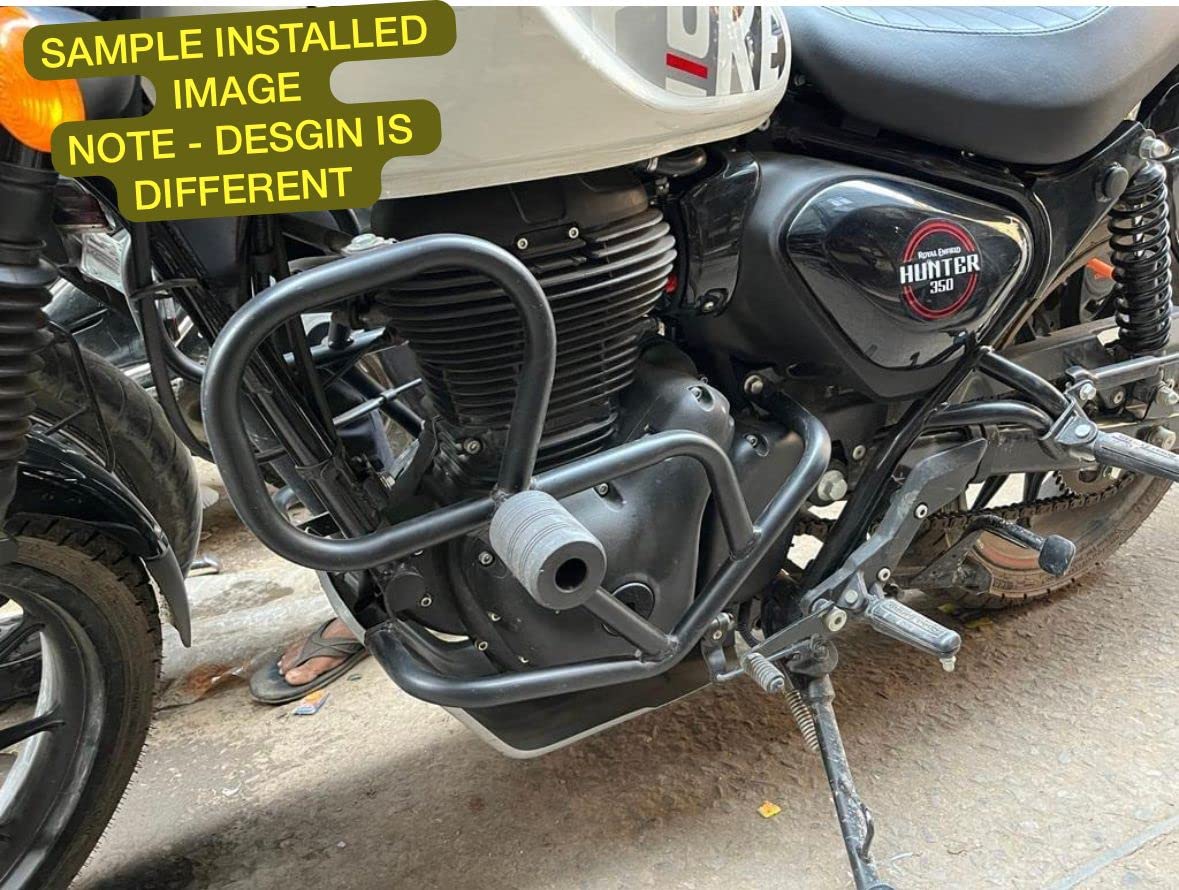 BLACK LEG GAURD / CRASH BAR WITH FRAME SLIDER FOR ROYAL ENFIELD HUNTER 350
