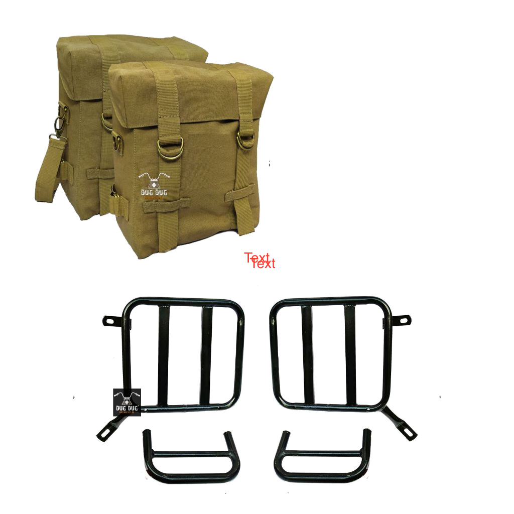 Canvas Bags and Saddle Stay Set for Royal Enfield Super Meteor 650 / METEOR 350 / / CLASSIC REBORN / CLASSIC OLD – Khaki