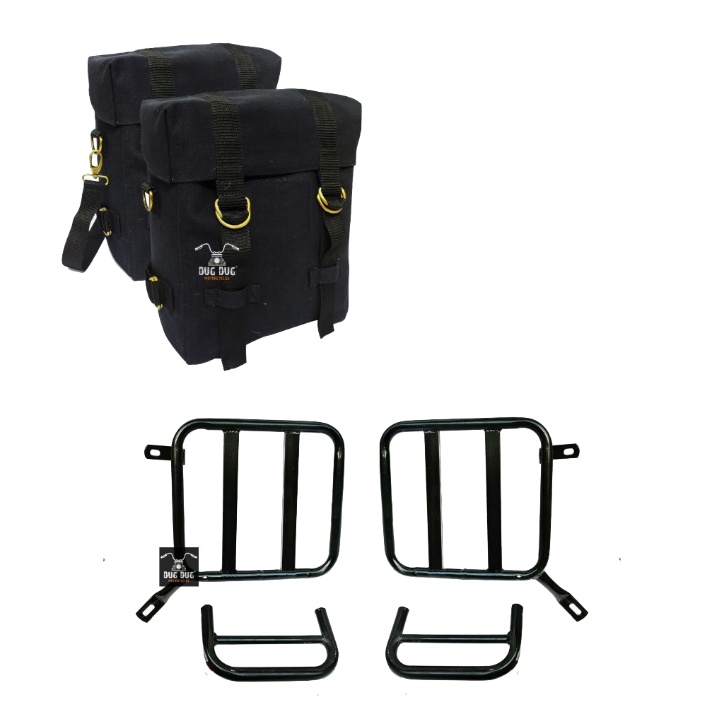 Canvas Bags and Saddle Stay Set for Royal Enfield Super Meteor 650 / METEOR 350 / / CLASSIC REBORN / CLASSIC OLD – BLACK