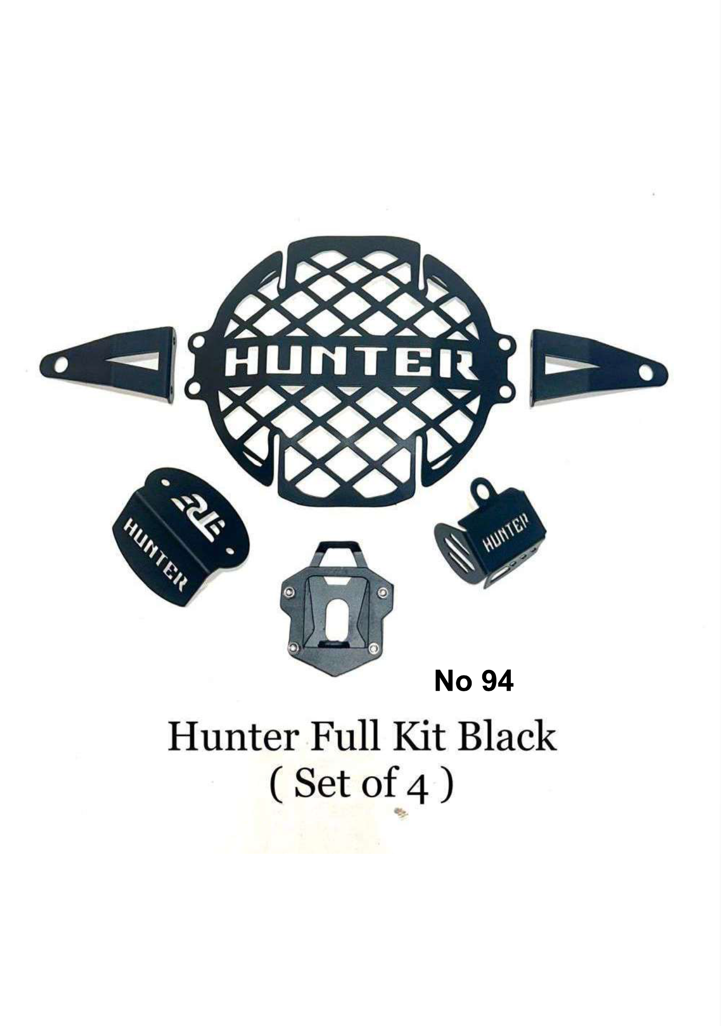 ROYAL ENFIELD HUNTER FULL KIT SET OF 4 ( HEAD LIGHT GRILL / MASTER CYLINDER OIL CAP/ REAR OIL CAP/ SIDE STAND EXTENDER )
