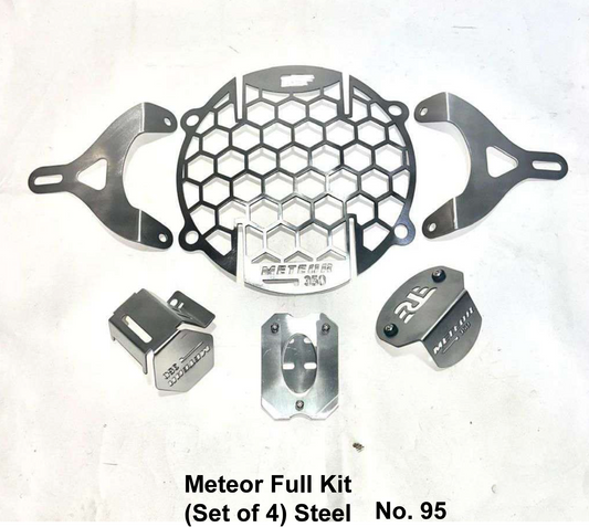 ROYAL ENFIELD METEOR KIT OF 4 STAINLESS STEEL ( HEAD LIGHT GRILL / SIDE STAND EXTENDER / OIL CA / MASTER CYLINDER CAP )