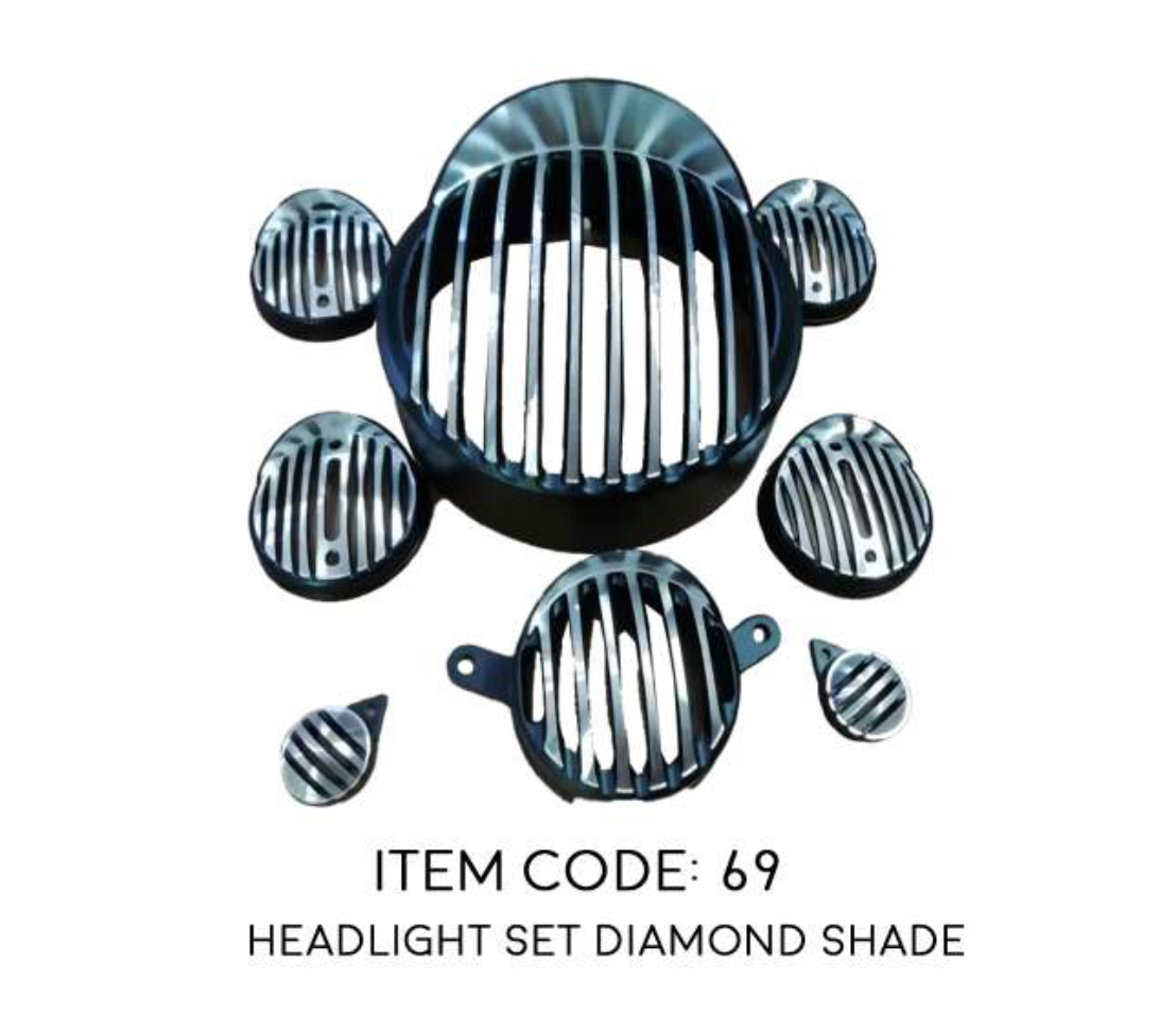DIAMOND GRILL SET WITH SHADE BLACK FOR ROYAL ENFIELD CLASSIC BS4/ BS6 (SET OF 8 PEACES )