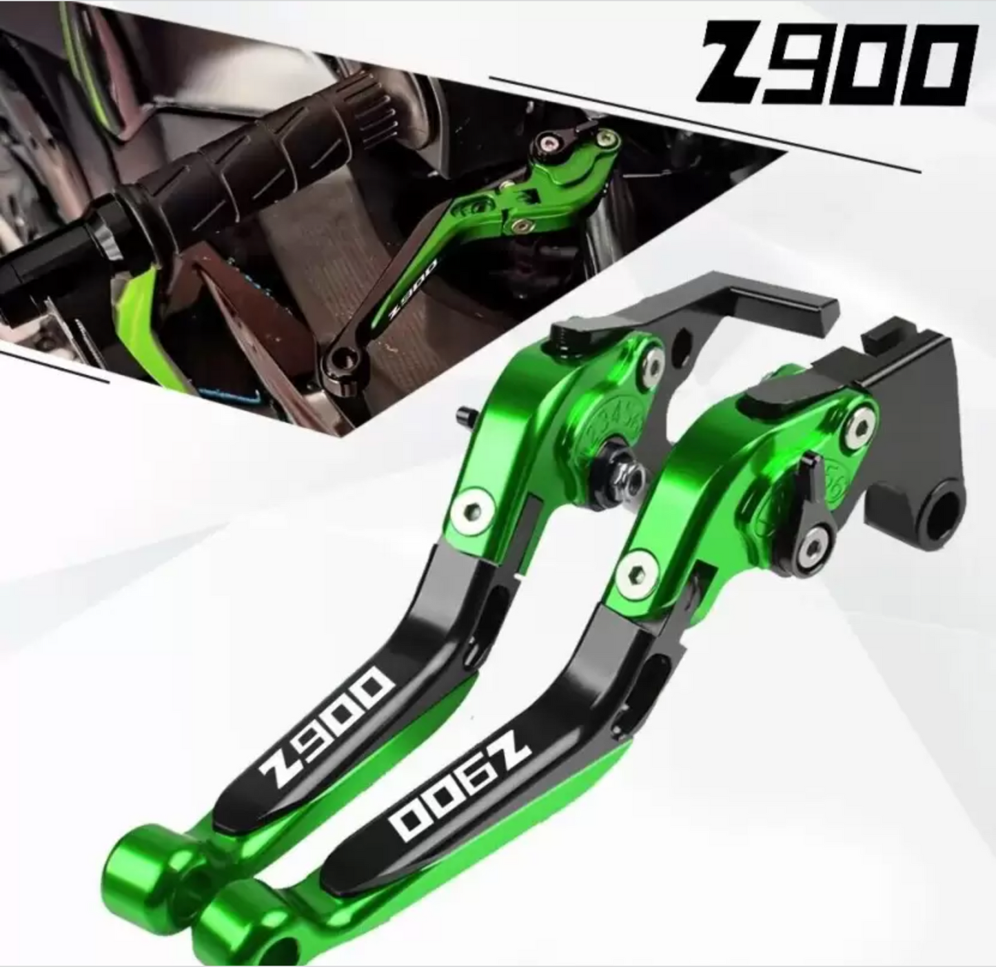 Motocycle Brake Clutch Levers Set Foldable Brake Levers Extendable with Z Logo Compatible with Kawasaki Z900 Z 900 (Green)