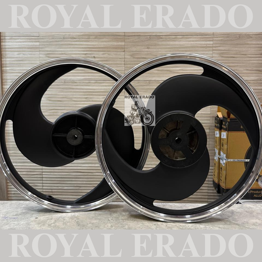KINGWAY RACE BY 2 Spokes S design Black Alloy Wheel Set BIG drum brake | For Splendor I3S N SPLENDOR PLUS N SPLENDOR PRO