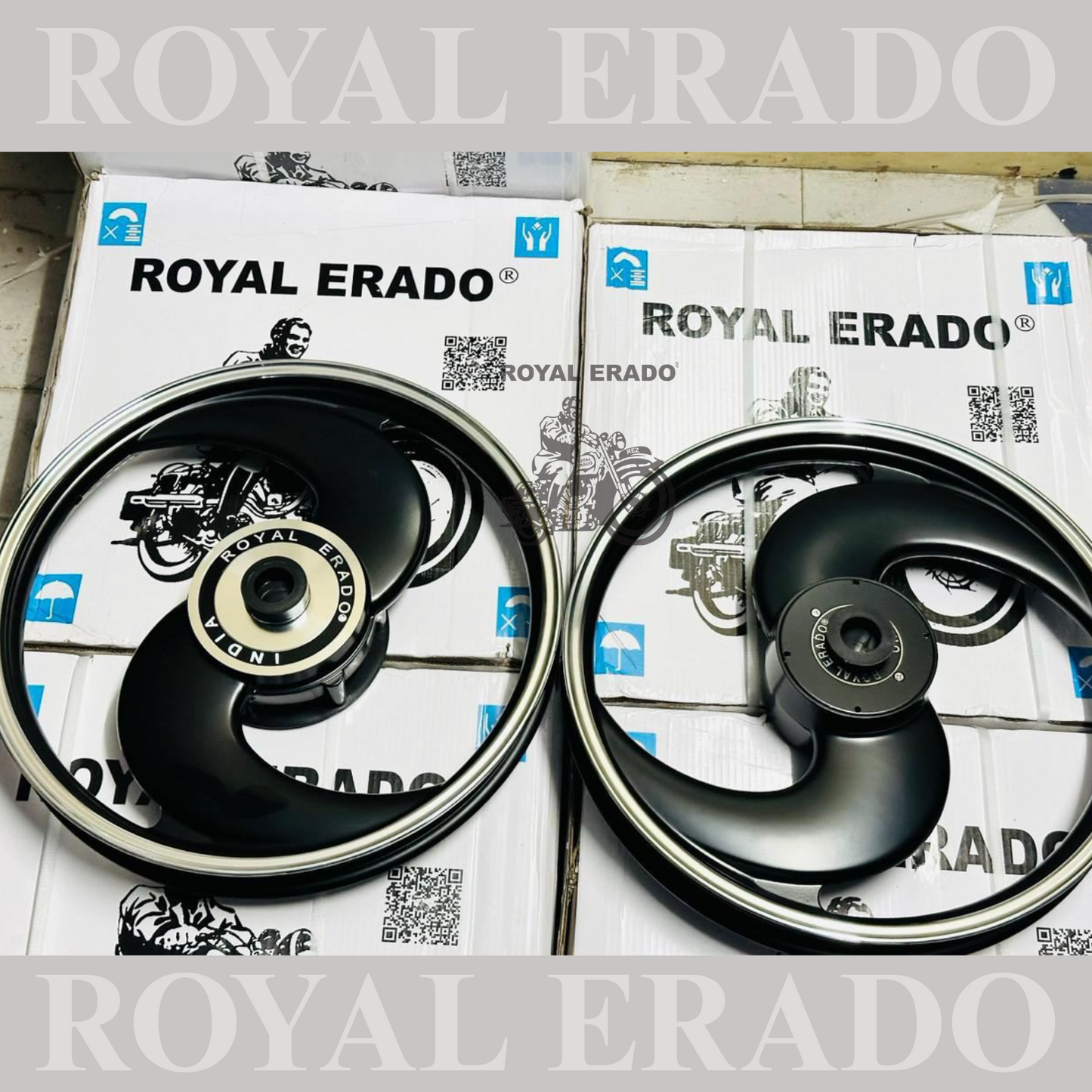 ROYAL ERADO 2 Spokes S design Black Alloy Wheel for STANDARD ABS Royal-Enfield Bullet X 350CC, Electra, Thunderbird 2010 model